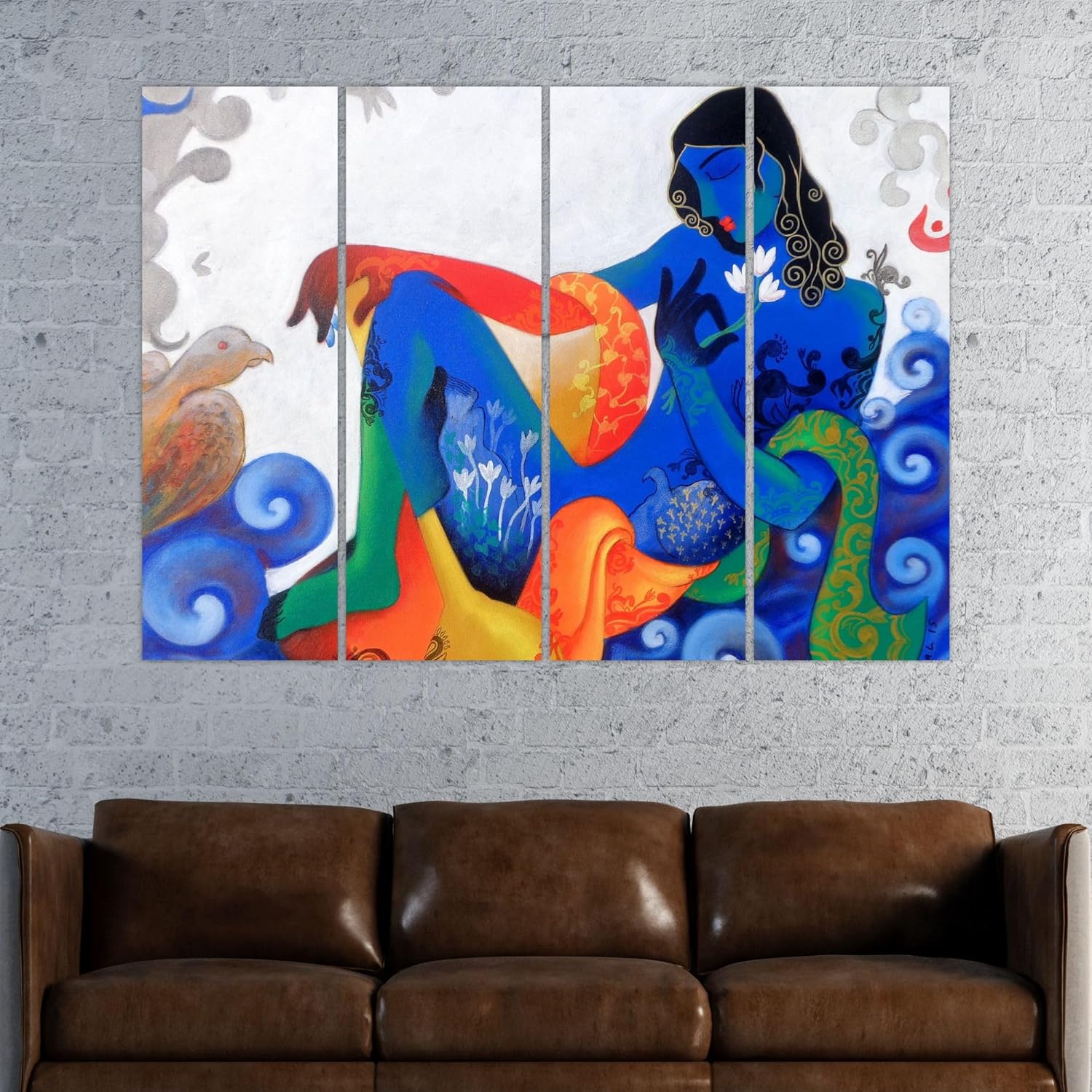 inep-b0cgjj61pg-close-up-of-the-krishna-tastic-4-panel-framed-wall-art-highlighting-the-matte-finish.jpg